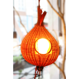 lampe nid de lumiere en rotin orange